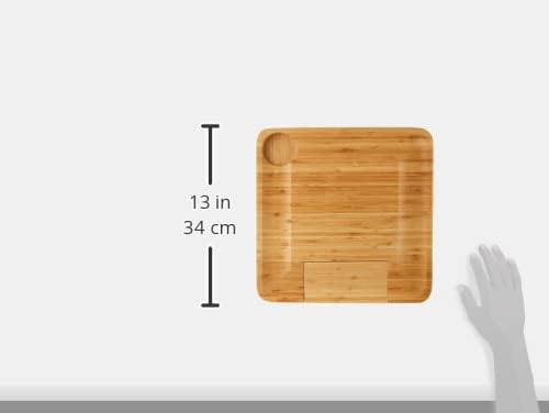 NutriChef Bamboo Natural Cheese Board Set with Bonus Condiment Cup-Extra Large Size 100% Home Organic Wooden Plate and Charcuterie Tray with 4 pcs Cutting Knife Slicer, 13" Square
