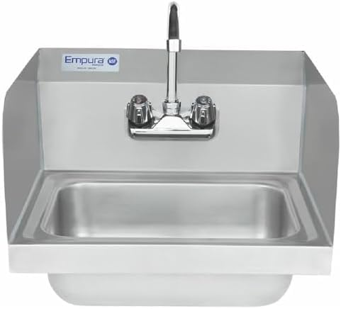 17" Wide Stainless Steel Wall Mounted Hand Sink | Commercial Prep Utility 14" x 10" Bowl for Kitchen | 4" Center Gooseneck Faucet, 9.5" Back/Side Splash, 17"W x 15"D x 13.5"H, 20 Gauge, NSF