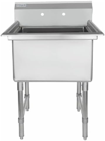 29" Wide Stainless Steel One Compartment Commercial Sink | Prep Utility 24" x 24" Bowl for Restaurant Laundry Hotel | 3.5" Drain Basket, 9.75" Backsplash, 29"W x 29.5"D x 44.25"H, 16 Gauge, NSF