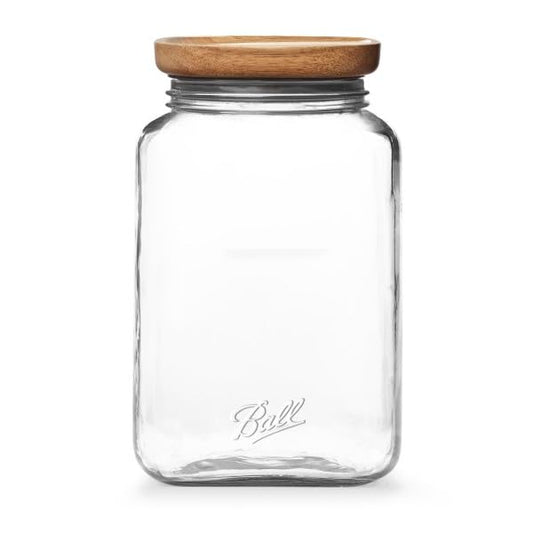 Ball Stack & Store Glass Mason Jars with Wooden Lid, Used for Pantry, Cookies, Flour, Cereal, Rice, Sugar, Tea, Coffee Beans, Spices, Square, 15.6-Cup (Pack of 4)