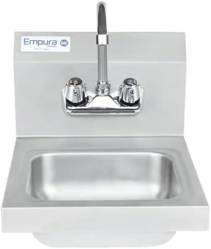 17" Wide Stainless Steel Wall Mounted Hand Sink | Commercial Prep Utility 14" x 10" for Kitchen Laundry Garage | 4" Center Gooseneck Faucet, 9.5" Backsplash, 17"W x 15"D x 13"H, 20 Gauge, NSF
