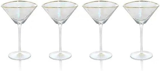 Bec's Designs Martini Glasses Set of 4 – Hand‑Hammered Triangular Design with Gold Rim – Elegant Crystal Cocktail Glassware for Parties, Gifts & Home Bar