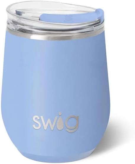 Swig Life 12oz Wine Tumbler with Lid, Stainless Steel, Dishwasher Safe, Portable, Triple Insulated Wine Tumbler (Shimmer Periwinkle)
