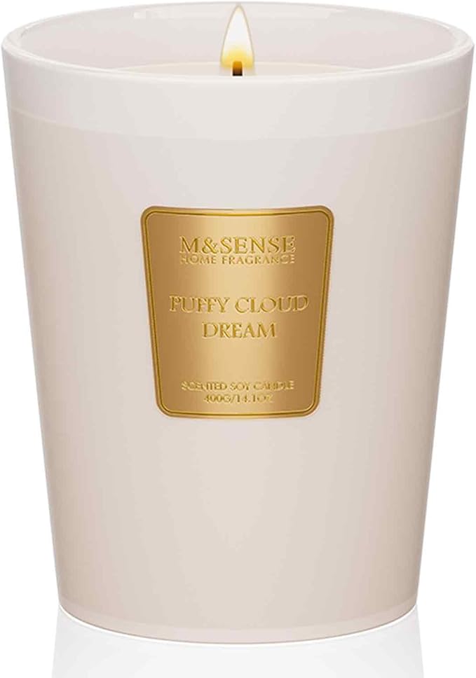 M&SENSE Puffy Cloud Dream Scented Candle Home Decor, Natural Soy Wax,14.1oz 60 Hours Long Lasting Slow Burning, Aromatherapy Fall Winter Candle for Stress Relief