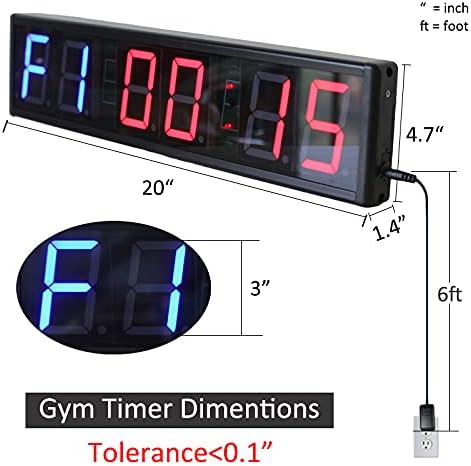 Large Interval Gym Clock for Workouts Size 20x4.7in. Operated by Remote Control