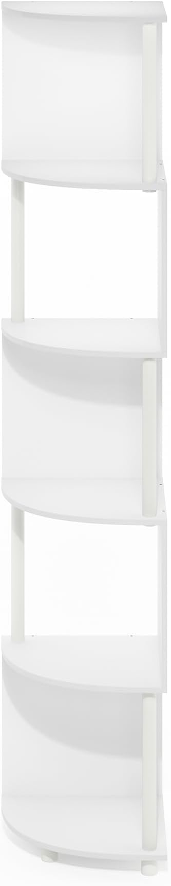 Furinno ECON Corner Shelf, 5-Tier Corner Book Shelf, Zigzag Storage Shelves, Display Rack, Bookshelf, for Organization and Storage, Living Room, Home Office, White