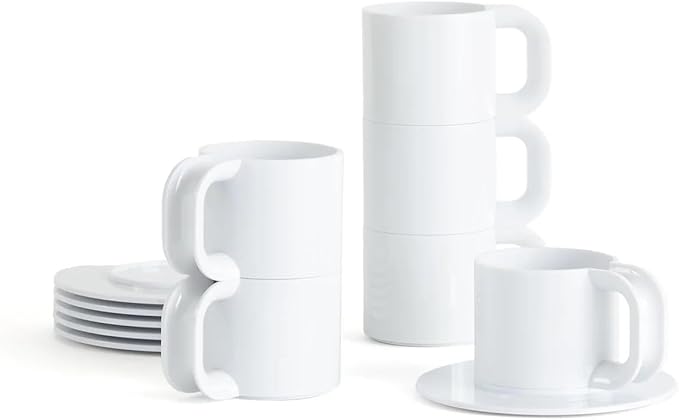 Max 2 | 12-Piece Cups & Saucers Set (6 Cups + 6 Saucers) | Hellerware | Massimo & Lella Vignelli (White)