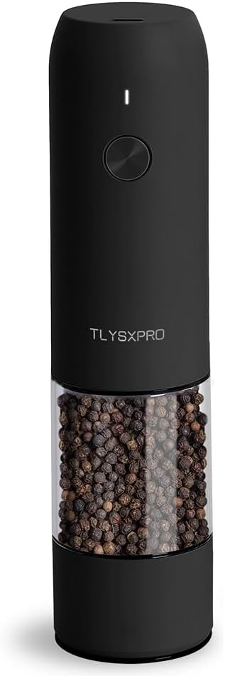Electric Pepper Grinder, USB Rechargeable, Automatic Pepper Shaker, Adjustable Coarseness, Electric Pepper Mill, LED Light, Refillable, Kitchen Gadget (1-Pack, Black)