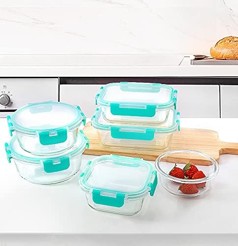 24-Piece Glass Food Storage Containers with Locking Lids,Glass Meal Prep Containers Set - Airtight Lunch Containers, Microwave, Oven, Freezer and Dishwasher,Green
