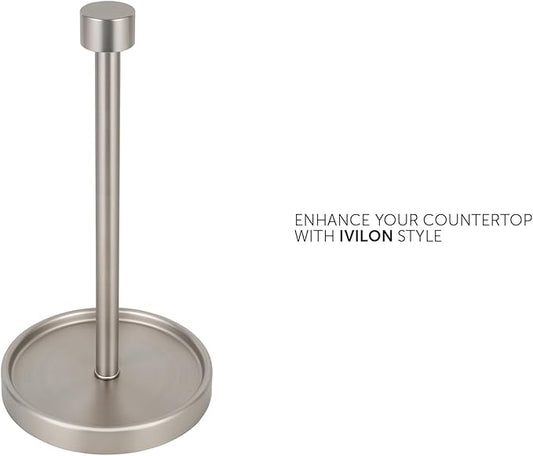 Ivilon Countertop Paper Towel Holder - Modern End Cap Minimalist Design - Color Brushed Nickel
