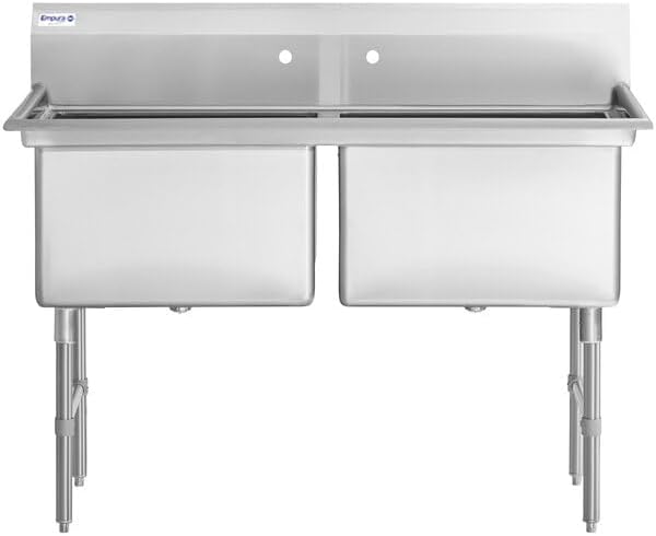 43" Wide Stainless Steel Two Compartment Commercial Sink | Prep Utility 18" x 18" Bowl for Restaurant Laundry Hotel | 3.5" Drain Basket, 9.75" Backsplash, 43"W x 23.5"D x 44.25"H, 16 Gauge, NSF