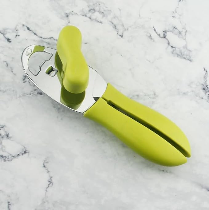Can Opener Manual, Four in one designHeavy,Duty Handheld Strong Can Opener with Soft Touch Handle, Sharp Blade Smooth Edge, Can Openers with Multifunctional Bottle Opener, Green