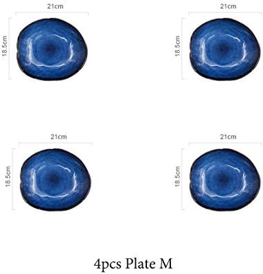 Nordic Ceramic Household Pottery Irregular Salad Platter Klin Glaze Dinner Plate-Set of 4