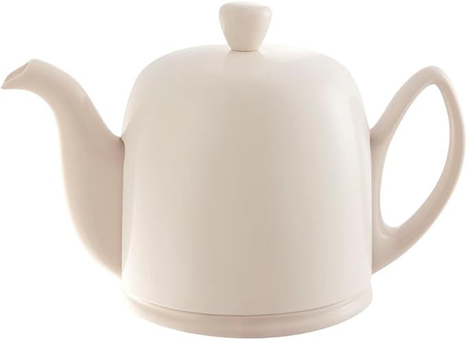 Degrenne Salam Luxury French Tea Pot - Porcelain Teapot with Stainless Steel Cover, Ceramic Tea Kettle for Loose Tea, Removable Infuser, 4 Cup Capacity, 24oz - Monochrome Pink Nude