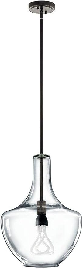 Kichler Everly 1 Light Pendant in a Black finish for Kitchen, Dining Room and Bedroom, (13.75"D x 19.75"H), 42046BK