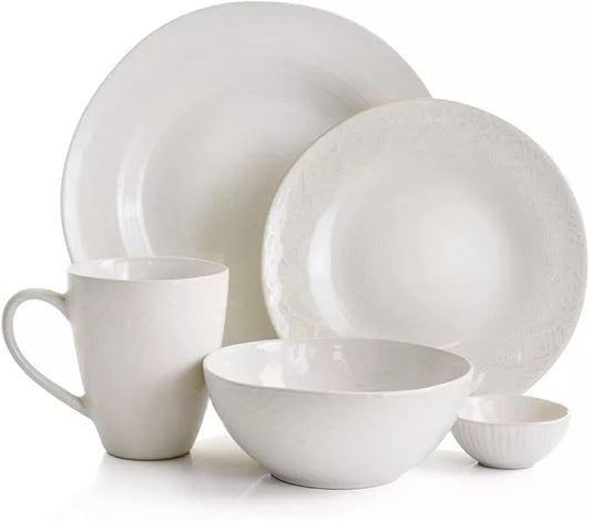 The Season Essentials Ceramic Tunisian Mist Dinnerware Set - 20 Piece, White