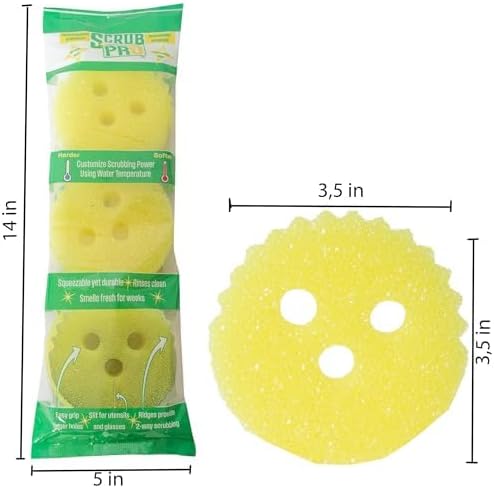 Scrub Pro Cleaning Sponge - 3 Pack Non-Scratch Kitchen & Bathroom Sponges with Dual-Sided Design and Sideways Slit for Utensils, Ideal for Dishes, Sink, Shower, Countertops, and Household Cleaning