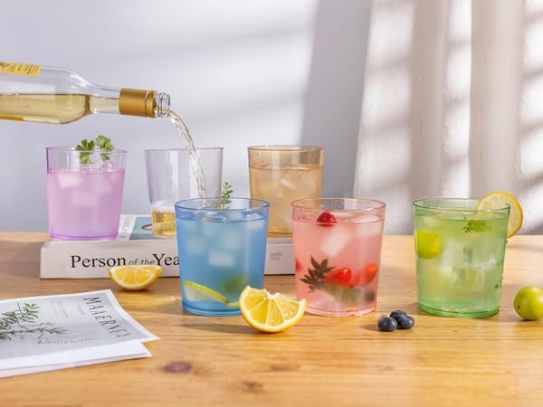 Liacere Color Plastic Drinking Glasses (Set of 12) 14 oz Color Reusable Plastic Glasses Colors,Kitchen Water Glasses Cup, Bar Tumbler Glassware Set for Beer, Juice, Cocktail, Whiskey, Milk