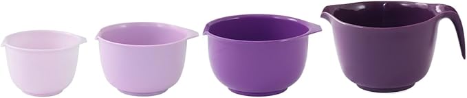 Glad Mixing Bowls with Pour Spout, Set of 4 - Nesting Plastic Bowls (1.2qt, 1.9qt, 2.8qt, and 3qt with Handle) - Non Slip Base, Dishwasher Safe Kitchen Cooking and Baking Supplies, Purple
