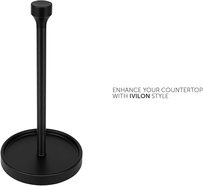 Ivilon Countertop Paper Towel Holder - Modern Bell End Minimalist Design - Fits All Paper Towel Roll Sizes - Color Black