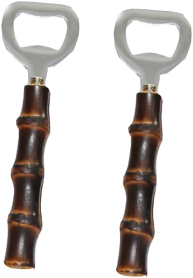 2PCS Stainless Steeel Bottle Openers,Cool Black Beer Cap Bottle Openers,Soft Drinks-Handcraft Bamboo Handle(Black)