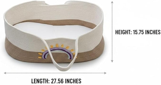 All-in-One Foldable Cotton Rope Basket, Multi-Functional Storage with Handles for Use as Baby Moses Basket, Home Decor, Pet Bed & More 27.56 × 15.75in