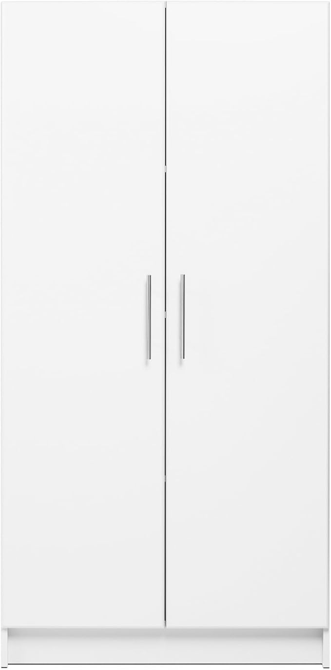 Prepac Elite Tall Garage Storage Cabinet & Pantry Storage Cupboard, 2-Door Freestanding Bathroom or Pantry Cabinet with Adjustable Shelves, 16" D x 32" W x 65" H, White