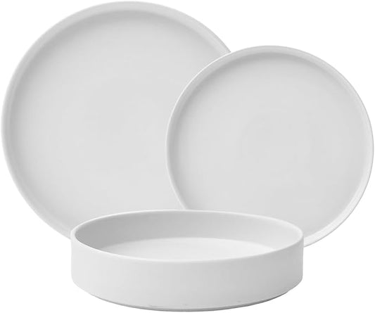 222 Fifth 12 Pieces Porcelain Dinnerware Set for 4, Elegant White Plates and Bowls Sets, Ceramic Dishes, Chip Resistant Kitchen and Dining Dish Set for Everyday Use, Microwave & Dishwasher Safe, Kaden