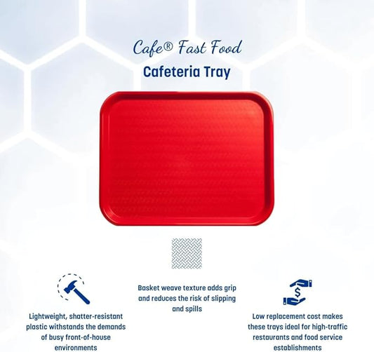 Carlisle FoodService Products Cafe Fast Food Cafeteria Tray with Patterned Surface for Cafeterias, Fast Food, And Dining Room, Plastic, 17.87 X 14 X 0.98 Inches, Red