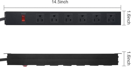 3Pack Metal Wall Mount Power Strip, Mountable Power Outlet with 6 AC Outlets, Aluminum Alloy Mount Power Socket with Switch, 6 FT SJT 3/C 14AWG Power Cord, 15A 125V 1875W (6AC)