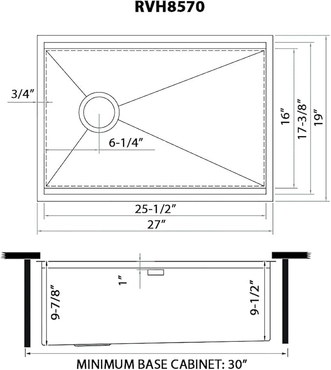 Ruvati 27-inch Workstation Kitchen Sink - Slope Bottom Offset Drain 16 Gauge Stainless Steel Undermount Kitchen Sink with Brushed Finish hides scratches, Easy-to-Clean - RVH8570