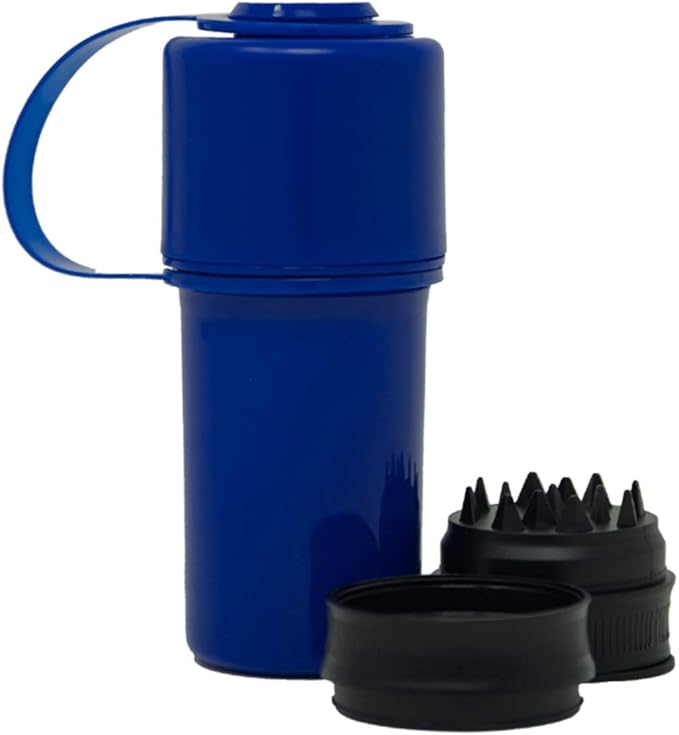 Hemper Keeper 3โinโ1 Herb Grinder with Dual Storage Container - SmellโProof, Airtight & WaterโResistant - BuiltโIn Removable Grinder, Dual Compartments for Flower & Ground - (Blue)