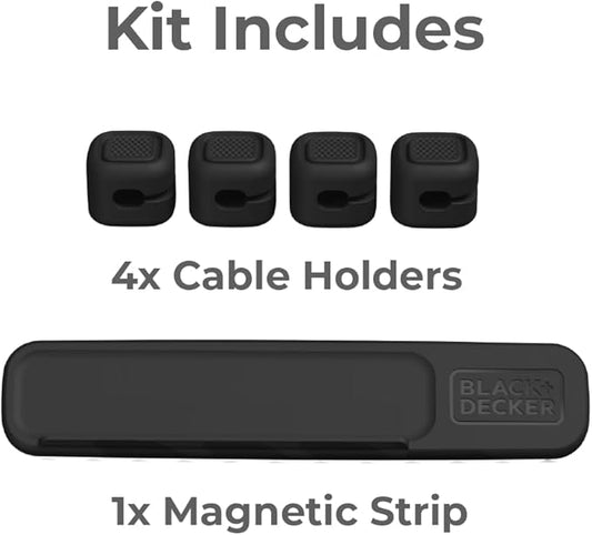 BLACK+DECKER 4 Pack Magnetic Cable Clips w/Metal Plate, Adhesive Wire Holder Keeper Organizer for Home Office Phone Car Wall Desktop Nightstand