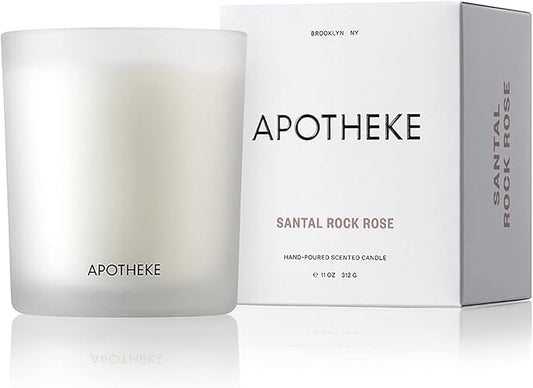 Apotheke Signature Scented Candles for Home, Santal Rock Rose - 10.5 oz - Soy Wax, Non Toxic, Large Jar White - Luxury Candle Gifts for Women & Men - Sandalwood, Rose, Musk, and Leather