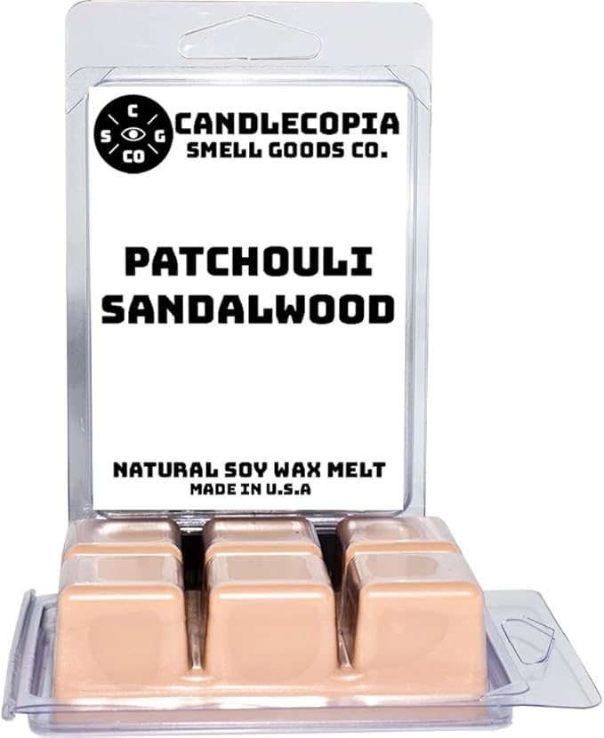 Patchouli Sandalwood Strongly Scented Hand Poured Vegan Wax Melts, 12 Scented Wax Cubes, 6.4 Ounces in 2 x 6-Packs