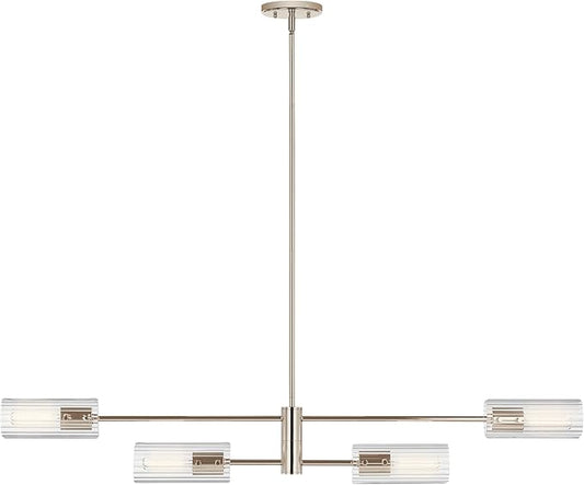 KICHLER Velestino 47.50" 4 Light Linear Chandelier in Polished Nickel, for Dining Room, Living Room, (7" x 47.50") 52681PN