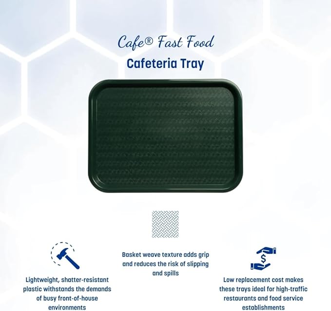 Carlisle FoodService Products Cafe Fast Food Cafeteria Tray with Patterned Surface for Cafeterias, Fast Food, And Dining Room, Plastic, 17.87 X 14 X 0.98 Inches, Forest Green