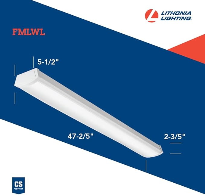 Lithonia Lighting 4 Foot LED Light Fixture, Low-Profile LED Wraparound Flush Mount Ceiling Light, 3500K Neutral White, MVOLT, 48-Inch (FMLWL 48 835 ZT MVOLT)