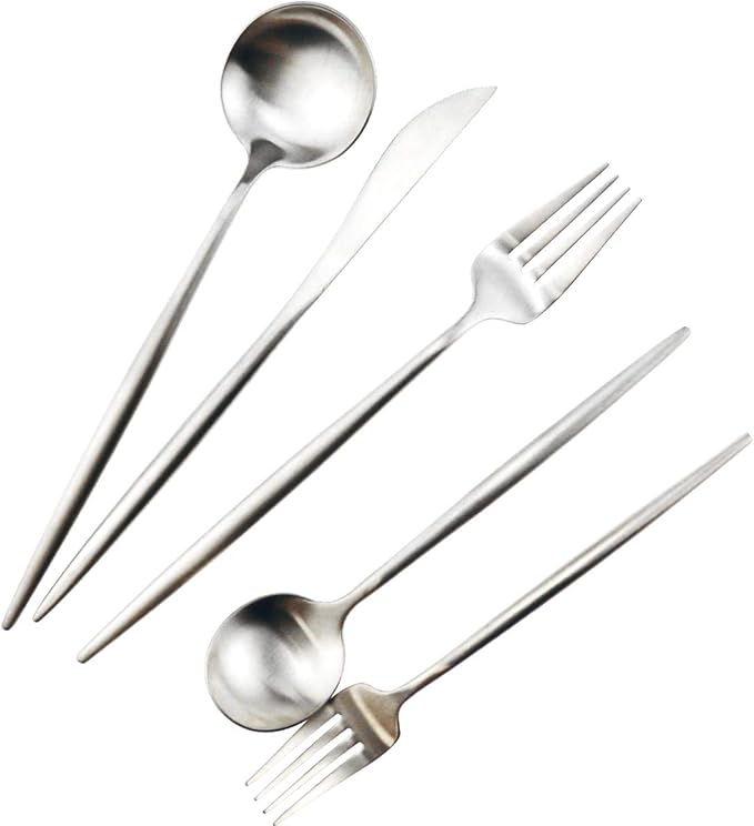 Gugrida 20-Piece 18/10 Stainless Steel Flatware Silverware, Luxury Dinnerware Set Travel Cutlery Tableware Include Knife Fork Spoon Service for 4,Healthy & Eco-Friendly Dishwasher Safe (Silver Matte)