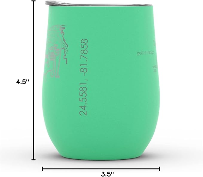Well Told Engraved Key West Florida Map Insulated Wine Tumbler, Etched Stainless Steel Cup (12 oz, Sunday Green) City Map Insulated Tumbler, Custom Insulated Tumbler, Outdoor Drinkware