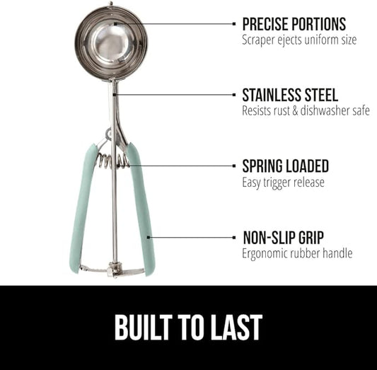 GORILLA GRIP BPA-Free Stainless Steel Cookie Scoop, 1 TBSP Scooper #60, Soft Grip Handle, Easy Food Release, Create Even Portion Sizes, Multipurpose Kitchen Melon Baller, Meatball Spring Scoops, Mint