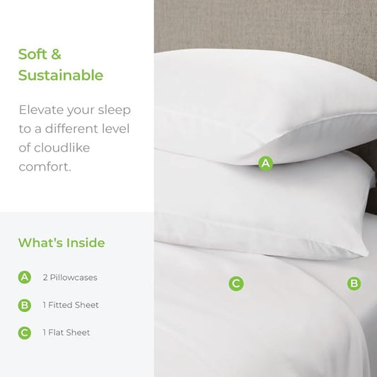 Cariloha Aloha Soft 4-Piece Sheet Set | White | Queen | Viscose Material | Allergy Resistant, Thermal-Regulating & Extra Soft