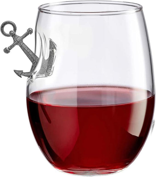 BenShot Anchor Wine Glass - 15oz - HandCrafted for for Sailors and Boating Enthusiasts - Fathers Day or All-American Celebrations