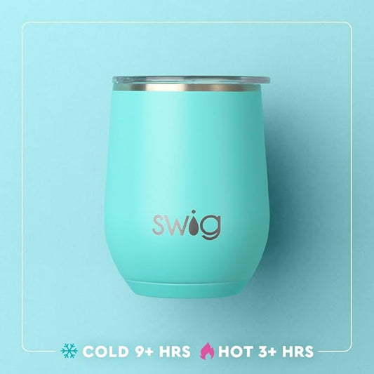 Swig Life 12oz Wine Tumbler with Lid, Stainless Steel, Dishwasher Safe, Portable, Triple Insulated Wine Tumbler (Shimmer Ballet)