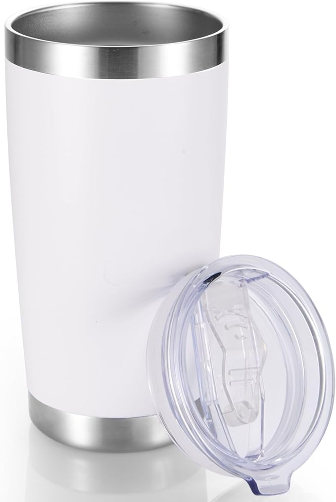20 oz Tumbler Stainless Steel Tumblers with Lid Double Wall Vacuum Insulated Coffee Mug 20oz Powder Coated Cup for Hot and Cold Drinks, White, 1 pack