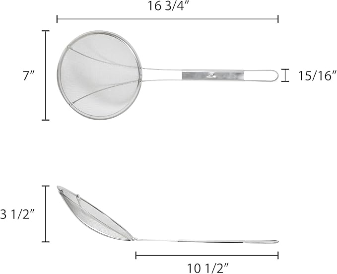 TrueCraftware- 7-Inch Round Fine Mesh Wire Skimmer 10" Handle Length Nickel Plated- Kitchen Utensil Food Strainer Skimmer Spoon for Cooking Sieve Sifters Rice Quinoa Pasta Fruits Vegetables etc.