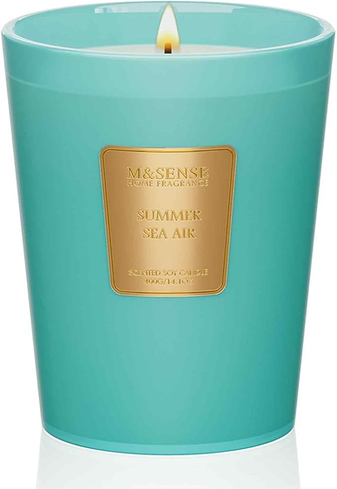 M&SENSE Summer Sea Air Scented Candle Home Decor, Natural Soy Wax,4.1oz 60 Hours Long Lasting Slow Burning, Aromatherapy Candle for Stress Relief