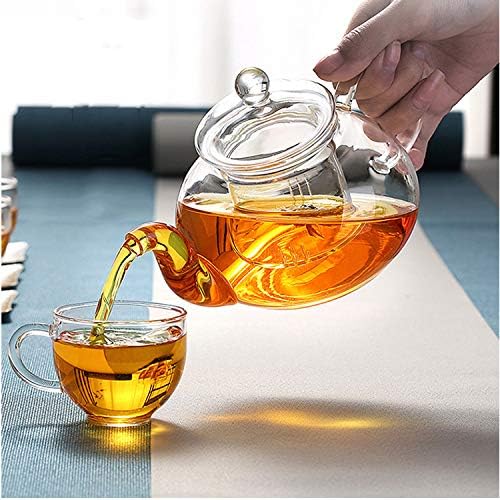 Glass Teapot with Removable Clear Infuser, 27 oz/ 800 ml Stove Top & Microwave Safe Borosilicate Glass Kettle with Loose Leaf Tea Strainer For Flower Blooming Tea