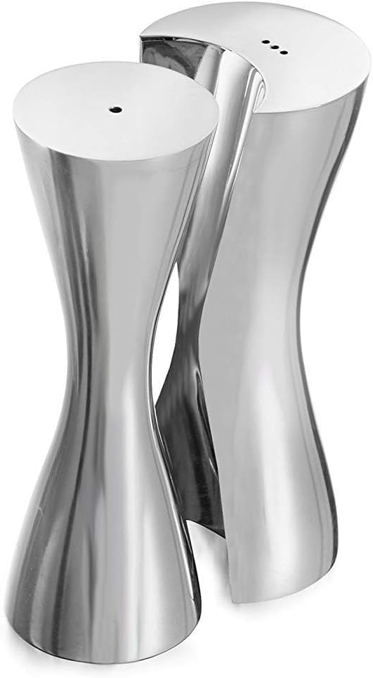 Nambé Hug Salt & Pepper Shakers - Contemporary Hourglass Sculptural Design, 6" x 2.5" Alloy Metal Dining Table Set - Stylish Kitchen Accessory, Decorative Tabletop Spice Shakers