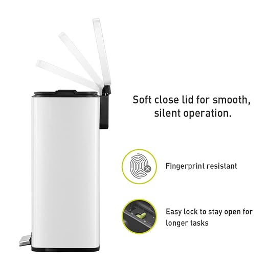 EKO Madison Matte White 50 Liter/13.2 Gallon Step Trash Can with Inner Liner - Fingerprint Resistant Finish
